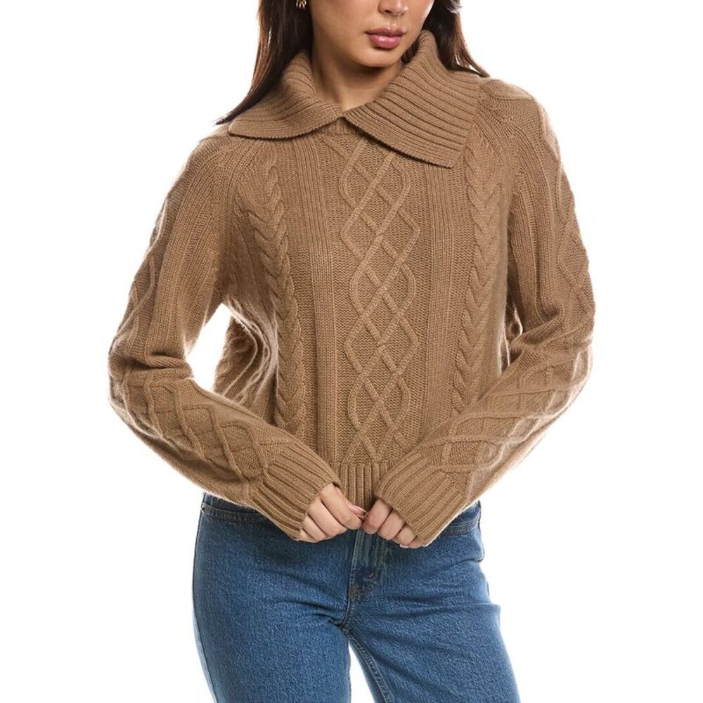 The Cashmere Project Womens Removable Collar Cable Crop Sweater, Brown